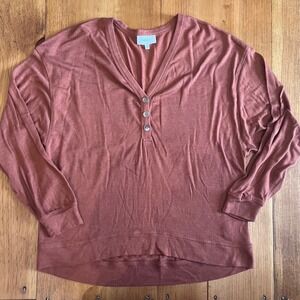 Bohme Womens‎ Rust Terracotta Henley Long Sleeve Knit Top Small  Meli A9